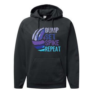 Volleyball Bump Set Spike Repeat Blue Purple Teen Performance Fleece Hoodie