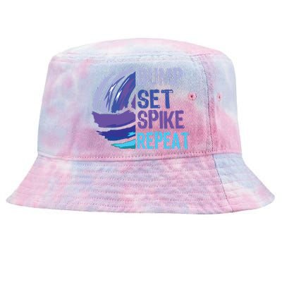 Volleyball Bump Set Spike Repeat Blue Purple Teen Tie-Dyed Bucket Hat