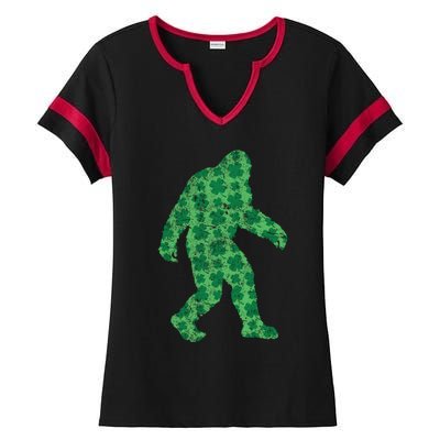 Vintage Bigfoot St Patrick's Day 4 Leaf Clover Sasquatch Gift Ladies Halftime Notch Neck Tee