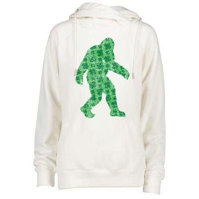 Vintage Bigfoot St Patrick's Day 4 Leaf Clover Sasquatch Gift Womens Funnel Neck Pullover Hood