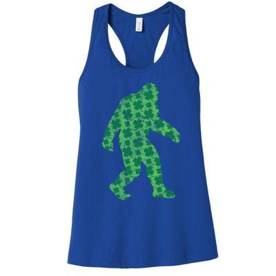 Vintage Bigfoot St Patrick's Day 4 Leaf Clover Sasquatch Gift Women's Racerback Tank