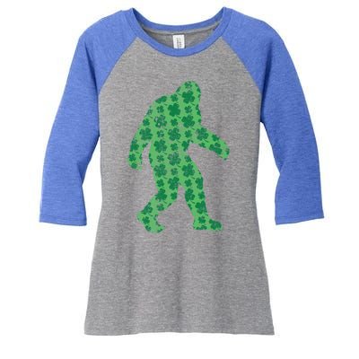 Vintage Bigfoot St Patrick's Day 4 Leaf Clover Sasquatch Gift Women's Tri-Blend 3/4-Sleeve Raglan Shirt