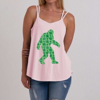 Vintage Bigfoot St Patrick's Day 4 Leaf Clover Sasquatch Gift Women's Strappy Tank