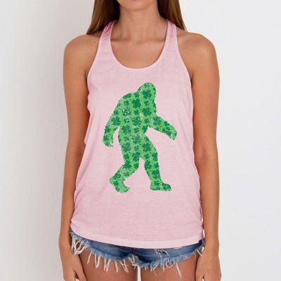 Vintage Bigfoot St Patrick's Day 4 Leaf Clover Sasquatch Gift Women's Knotted Racerback Tank