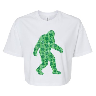 Vintage Bigfoot St Patrick's Day 4 Leaf Clover Sasquatch Gift Bella+Canvas Jersey Crop Tee