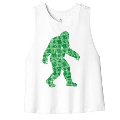 Vintage Bigfoot St Patrick's Day 4 Leaf Clover Sasquatch Gift Women's Racerback Cropped Tank