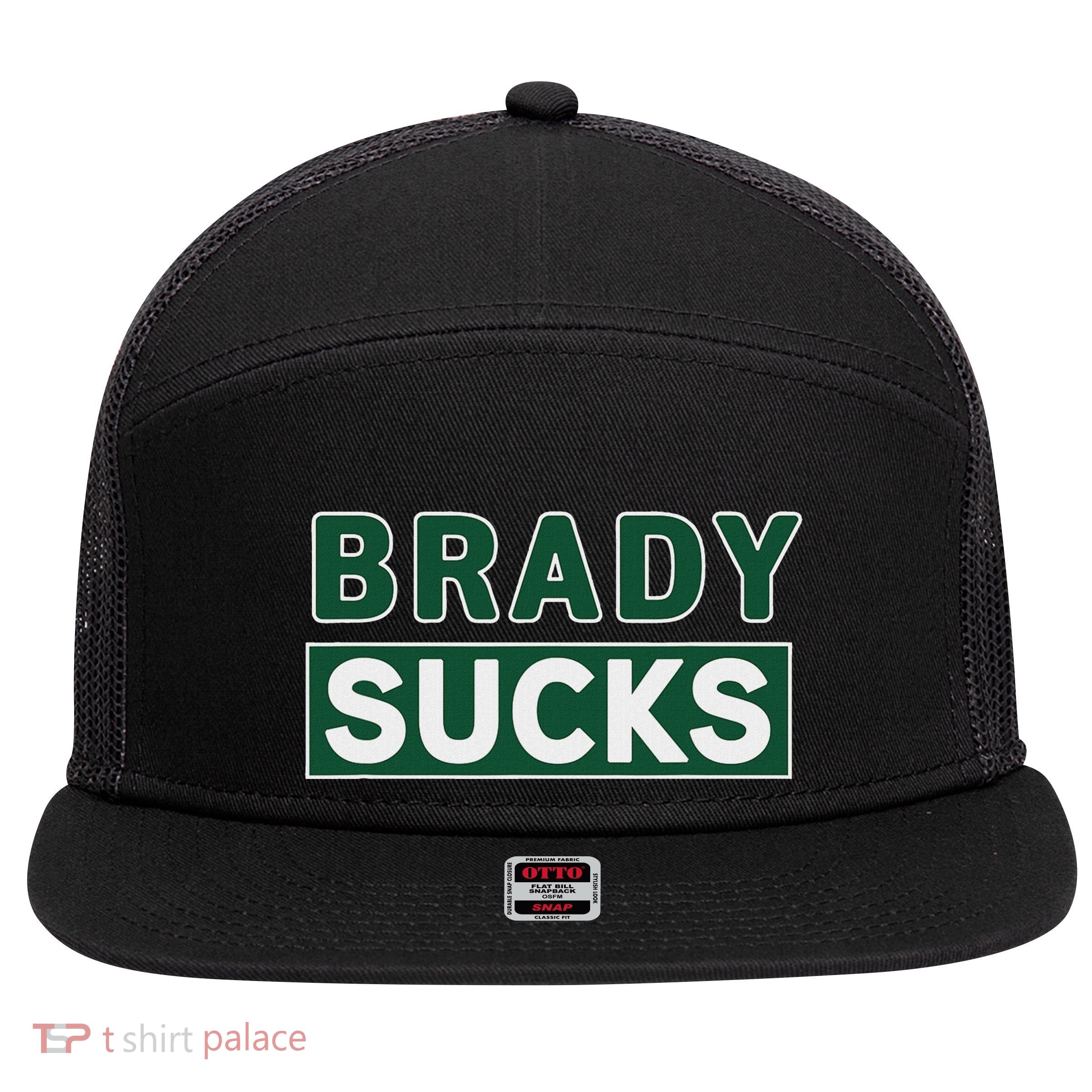 Vintage Brady Sucks Green And White Hate Brady Classic 7 Panel Mesh Trucker Snapback Hat