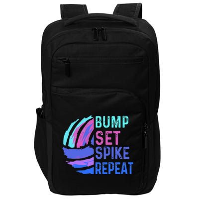 Volleyball Bump Set Spike Repeat Blue Purple Teen Impact Tech Backpack