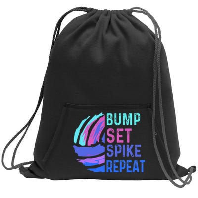 Volleyball Bump Set Spike Repeat Blue Purple Teen Sweatshirt Cinch Pack Bag