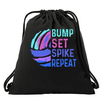 Volleyball Bump Set Spike Repeat Blue Purple Teen Drawstring Bag