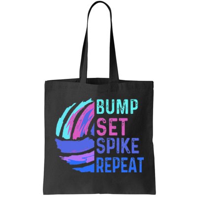 Volleyball Bump Set Spike Repeat Blue Purple Teen Tote Bag