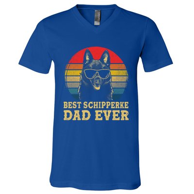 Vintage Best Schipperke Dad Ever Dog Lovers Gift V-Neck T-Shirt