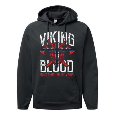 Viking Blood Skull Norwegian Flag Pride Norway Performance Fleece Hoodie