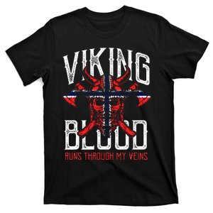 Viking Blood Skull Norwegian Flag Pride Norway T-Shirt