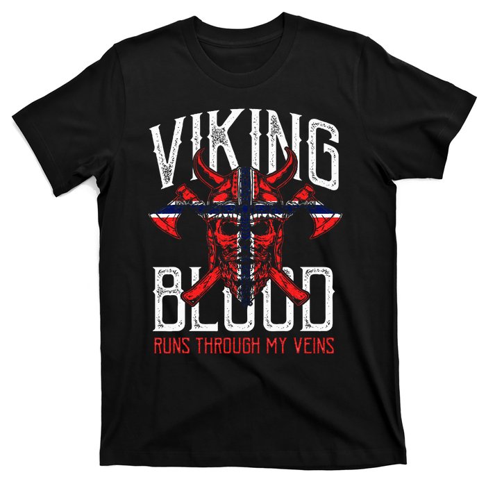 Viking Blood Skull Norwegian Flag Pride Norway T-Shirt