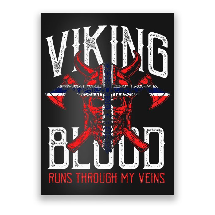 Viking Blood Skull Norwegian Flag Pride Norway Poster