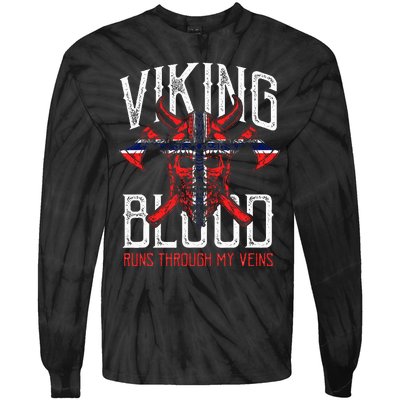 Viking Blood Skull Norwegian Flag Pride Norway Tie-Dye Long Sleeve Shirt