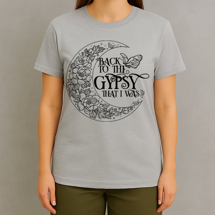 Vintage Back To The Gypsy That I Was Floral Moon T-Shirt