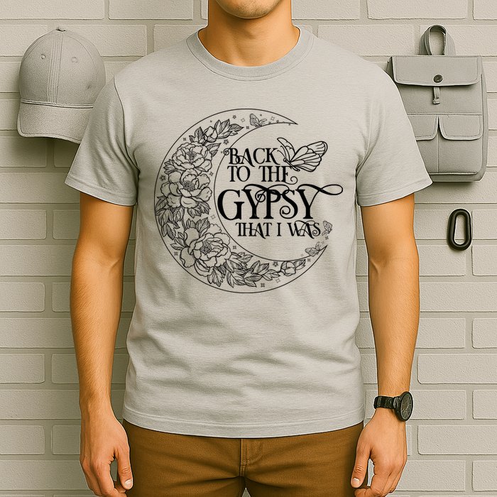 Vintage Back To The Gypsy That I Was Floral Moon T-Shirt