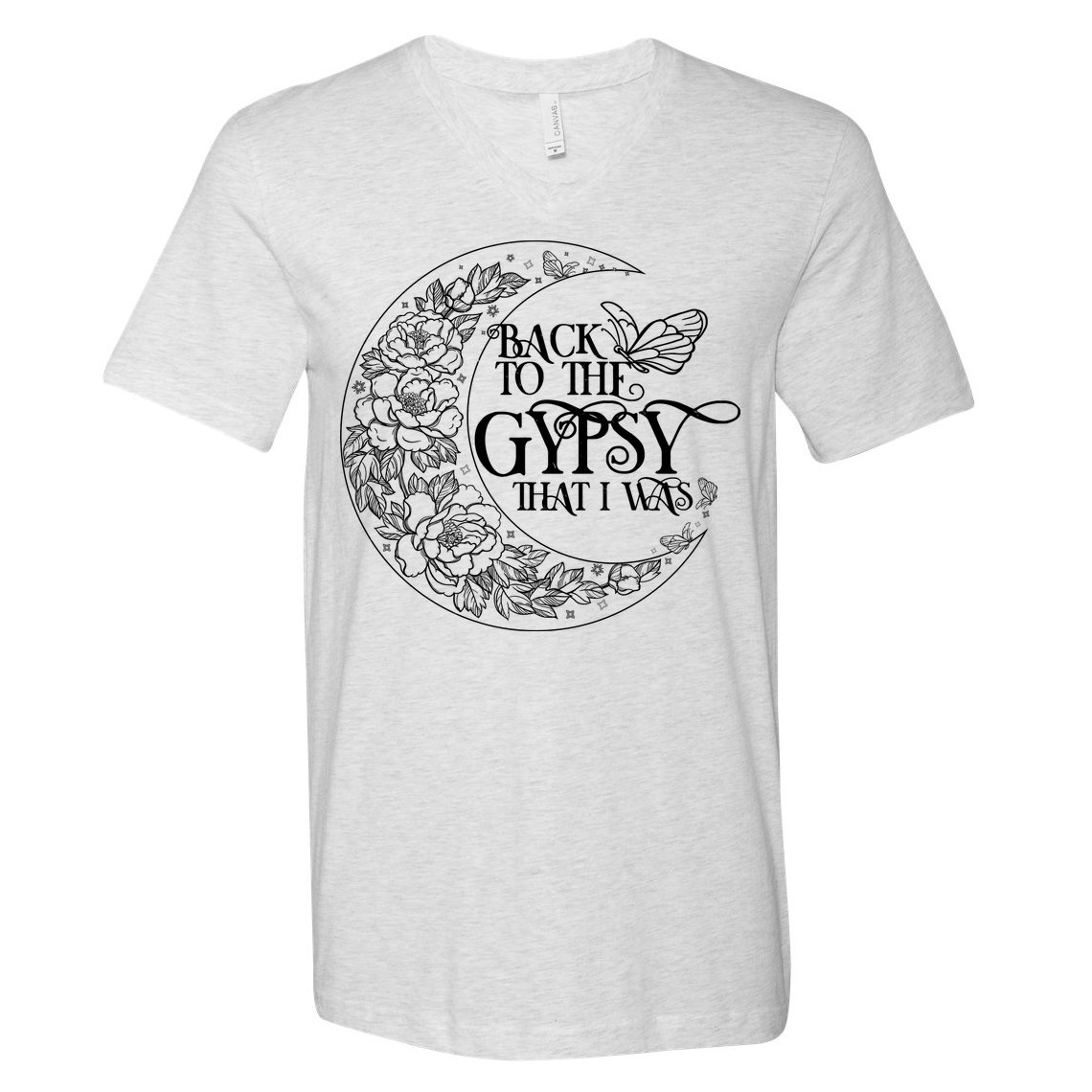 Vintage Back To The Gypsy That I Was Floral Moon V-Neck T-Shirt