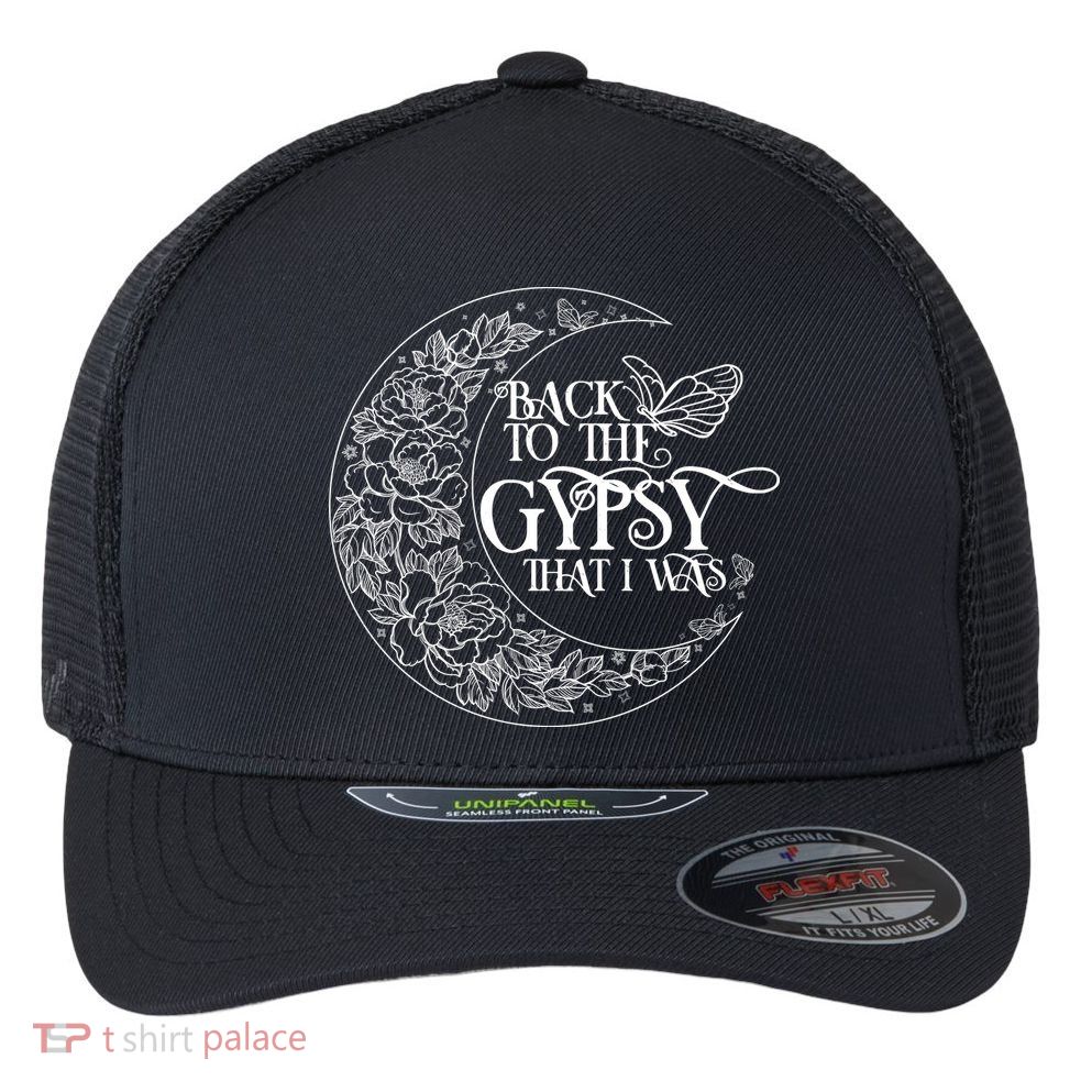 Vintage Back To The Gypsy That I Was Floral Moon Flexfit Unipanel Trucker Cap