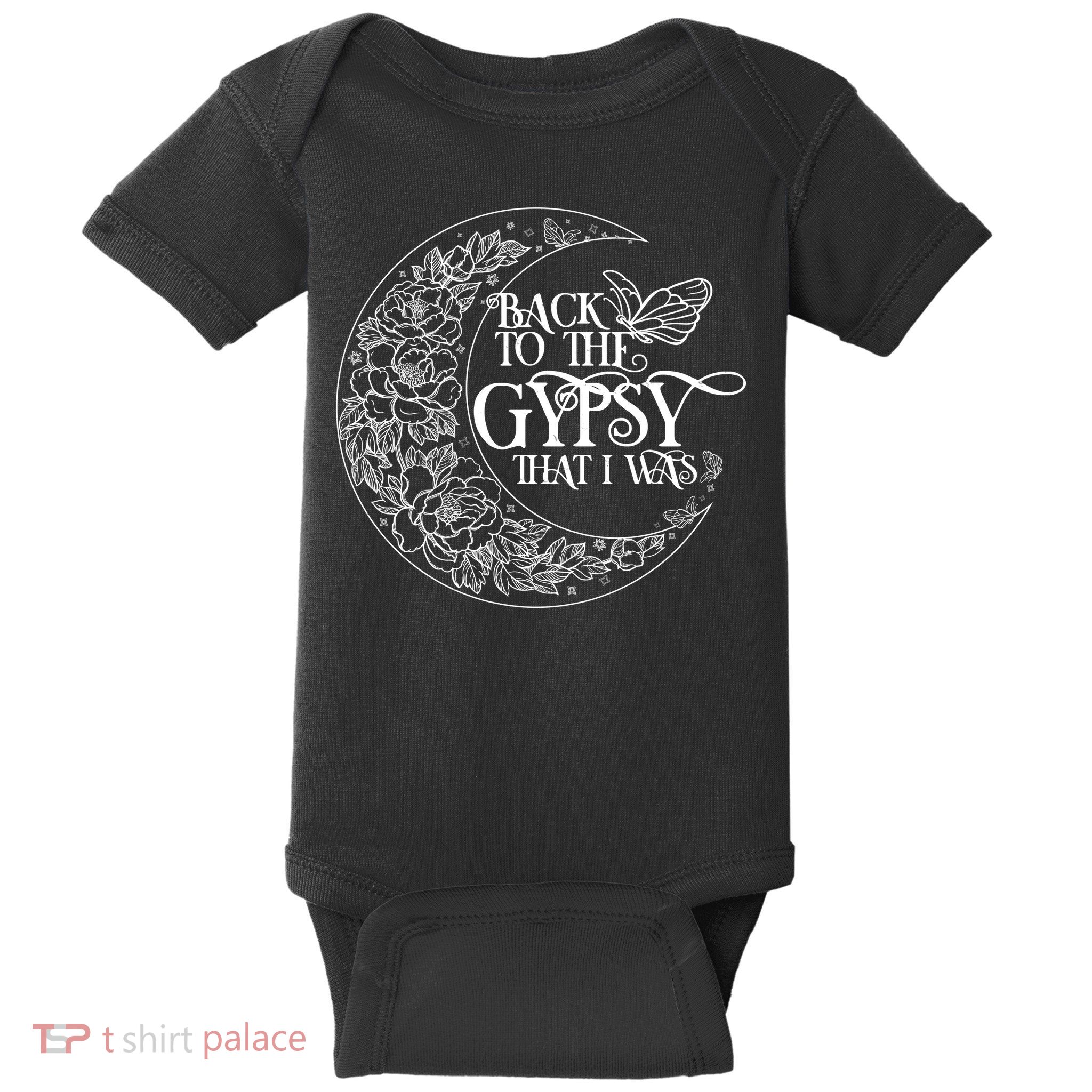 Vintage Back To The Gypsy That I Was Floral Moon Baby Bodysuit