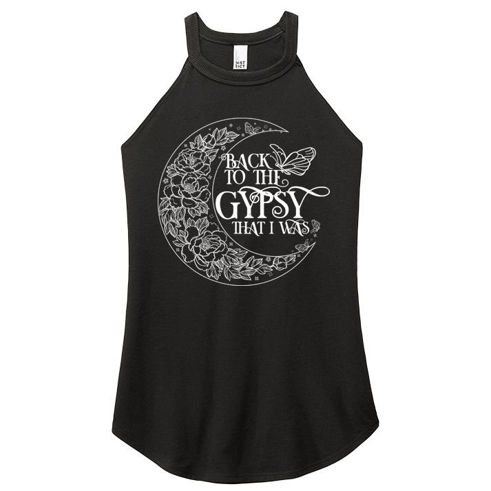 Vintage Back To The Gypsy That I Was Floral Moon Women's Perfect Tri Rocker Tank