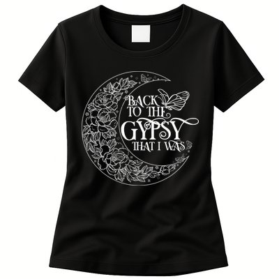 Vintage Back To The Gypsy That I Was Floral Moon Womens T-Shirt
