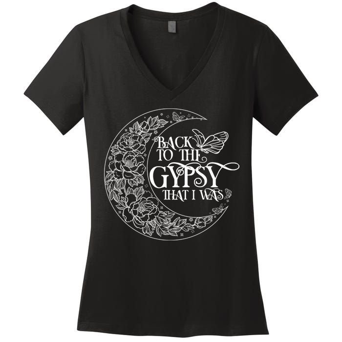 Vintage Back To The Gypsy That I Was Floral Moon Women's V-Neck T-Shirt