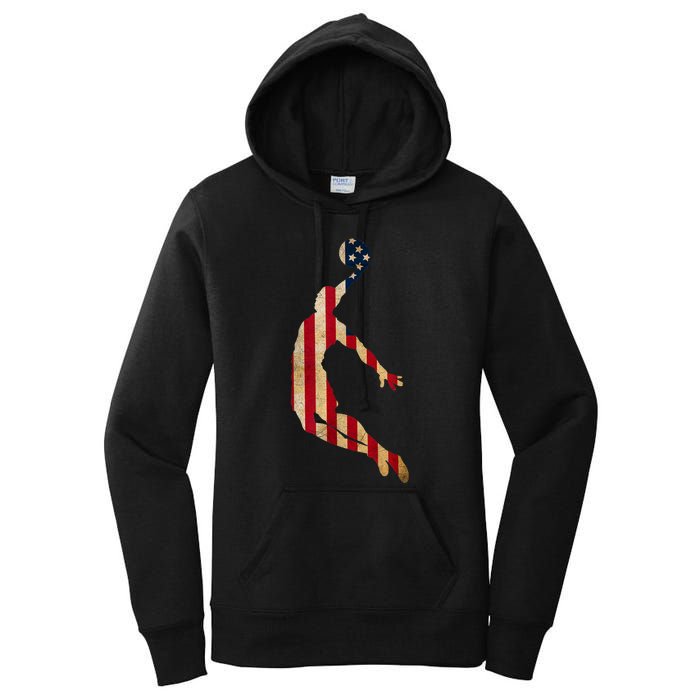 Vintage Basketball Team Player Sport Fan US Flag Women's Pullover Hoodie