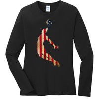 Vintage Basketball Team Player Sport Fan US Flag Ladies Long Sleeve Shirt