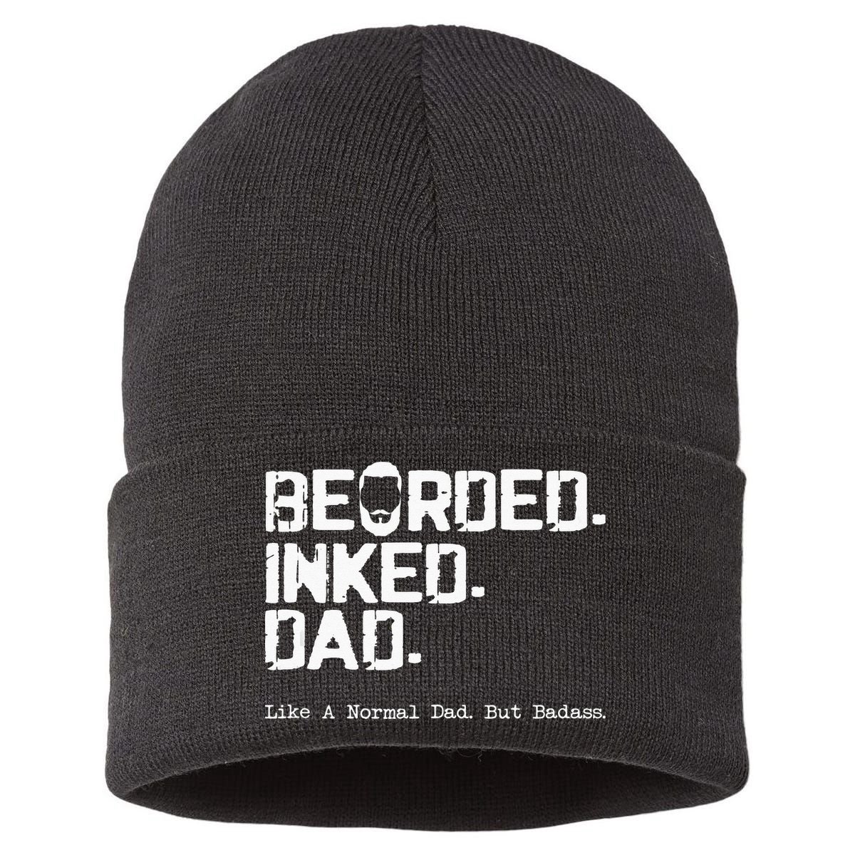Vintage Bearded Tattoo Lover Inked Dad Sustainable Knit Beanie