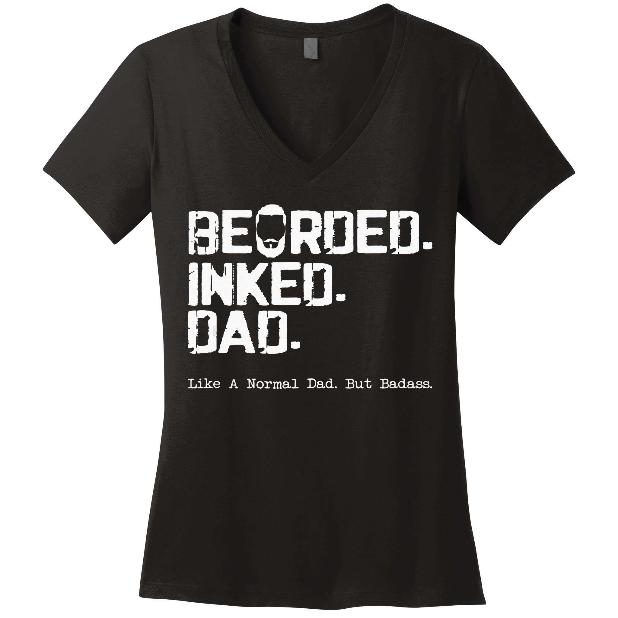 Vintage Bearded Tattoo Lover Inked Dad Women's V-Neck T-Shirt