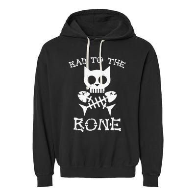 Vintage Bad To The Bone Cat Skull Fish Bone Garment-Dyed Fleece Hoodie