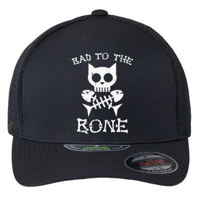 Vintage Bad To The Bone Cat Skull Fish Bone Flexfit Unipanel Trucker Cap