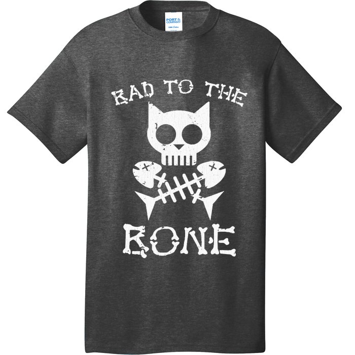 Vintage Bad To The Bone Cat Skull Fish Bone T-Shirt