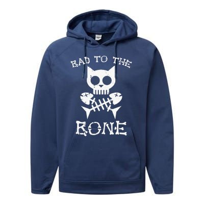 Vintage Bad To The Bone Cat Skull Fish Bone Performance Fleece Hoodie