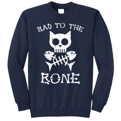 Vintage Bad To The Bone Cat Skull Fish Bone Tall Sweatshirt