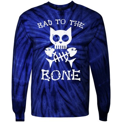 Vintage Bad To The Bone Cat Skull Fish Bone Tie-Dye Long Sleeve Shirt