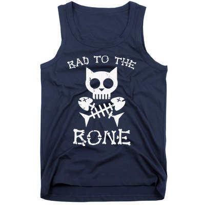 Vintage Bad To The Bone Cat Skull Fish Bone Tank Top