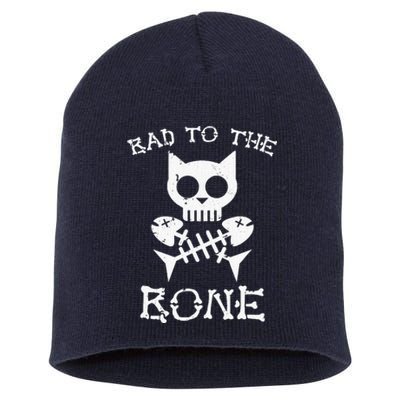 Vintage Bad To The Bone Cat Skull Fish Bone Short Acrylic Beanie