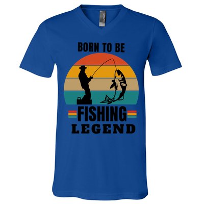 Vintage Born To Be A Fishing Legend Father's Day Gift V-Neck T-Shirt