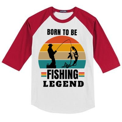 Vintage Born To Be A Fishing Legend Father's Day Gift Kids Colorblock Raglan Jersey