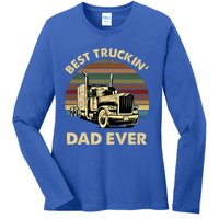 Vintage Best Truckin Dad Ever Retro Fathers Day Gift Meaningful Gift Ladies Long Sleeve Shirt