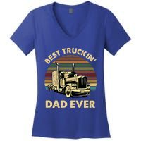 Vintage Best Truckin Dad Ever Retro Fathers Day Gift Meaningful Gift Women's V-Neck T-Shirt