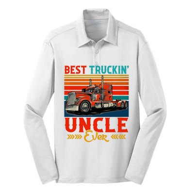 Vintage Best Truckin Uncle Ever Funny Truck Driver Silk Touch Performance Long Sleeve Polo