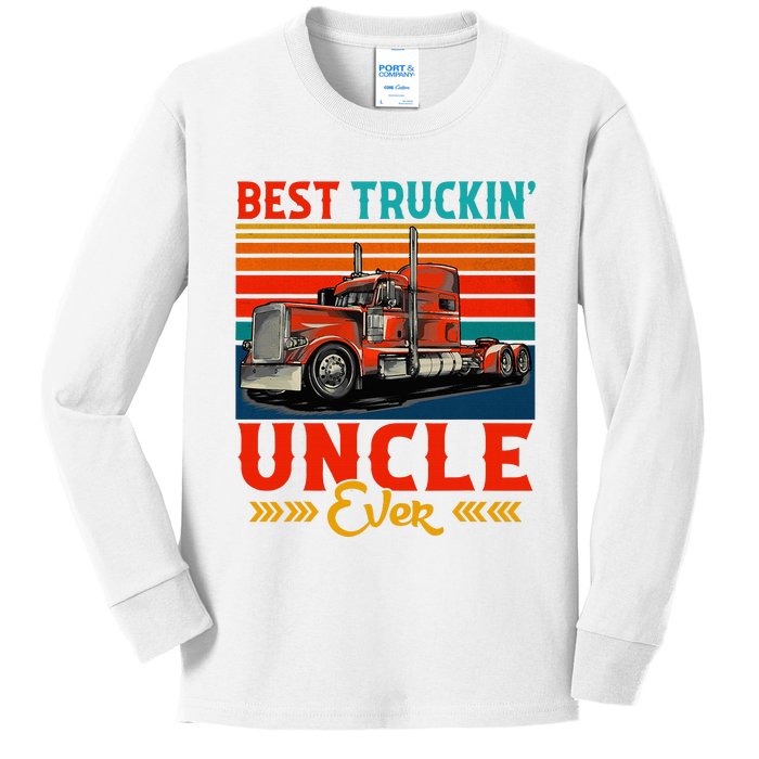 Vintage Best Truckin Uncle Ever Funny Truck Driver Kids Long Sleeve Shirt