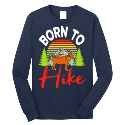 Vintage Born To Hike Funny Mountain Climbing Goat Hiking Long Sleeve Shirt