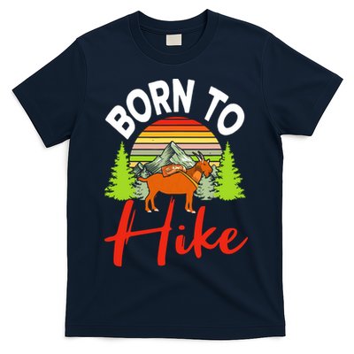 Vintage Born To Hike Funny Mountain Climbing Goat Hiking T-Shirt