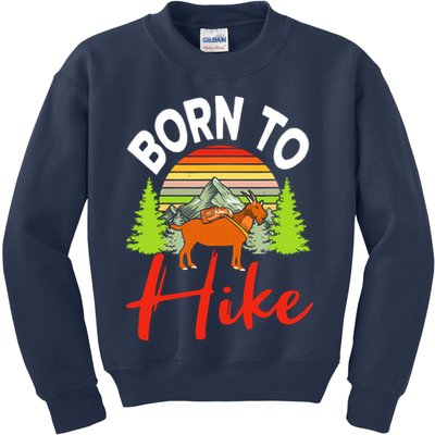 Vintage Born To Hike Funny Mountain Climbing Goat Hiking Kids Sweatshirt
